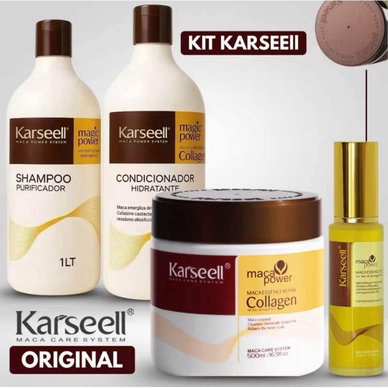 Kit Karseell Profissional Completo Intenso – Shampoo 1L + Condicionador 1L + Máscara 500g + Óleo 50ml - 4 produtos